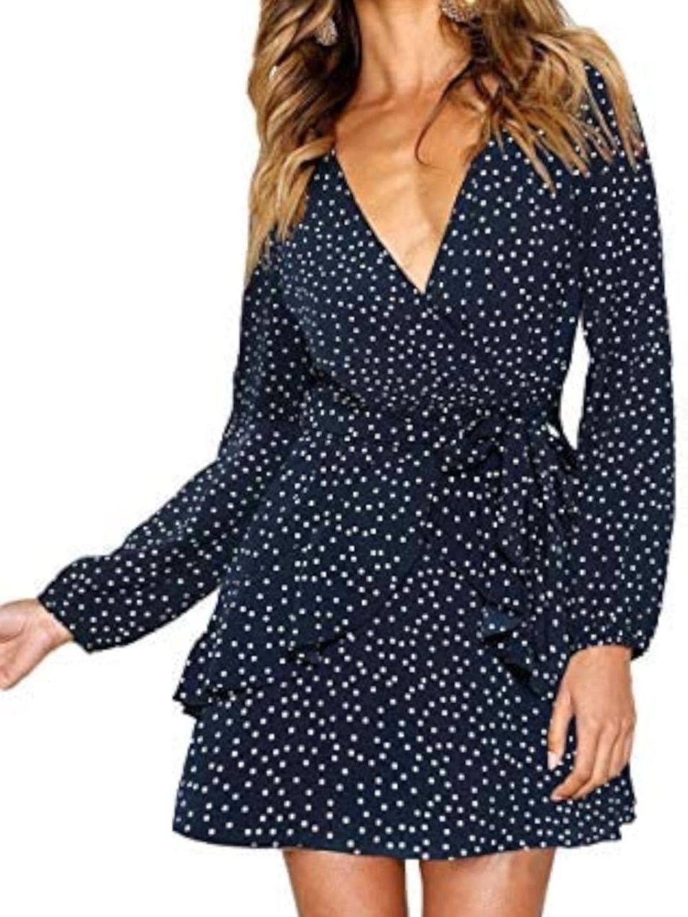 Amazon Essentials Navy Polka Dot Wrap Mini Dress